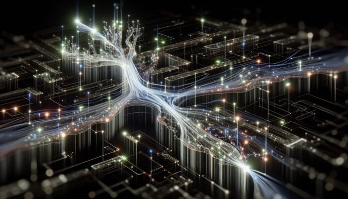 Optimizing For AI-Generated Search Results: A digital neural network processing user queries with NLP, machine learning, and feedback loops for enhanced search accuracy.